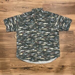 Fish AOP Prides Landing Large Short Sleeve Button Down Shirt